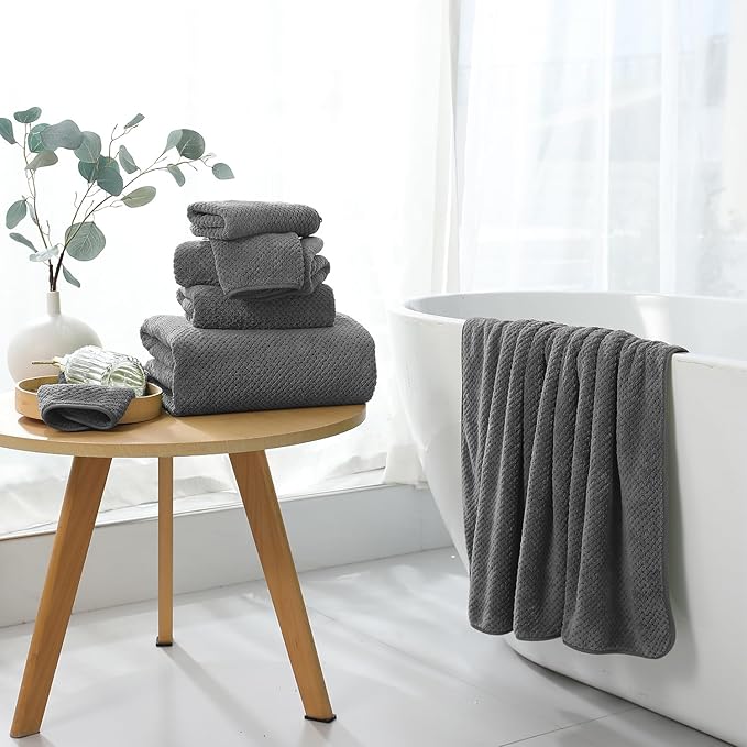 8 Piece Bathroom Towel Set Dark Gray |2 Oversized Large Bath Towels Sheet,2 Hand Towels and 4 Washcloths| 600GSM Ultra Soft Luxury Premium Towel Set Highly Absorbent Quick Dry Hotel Towel Collection