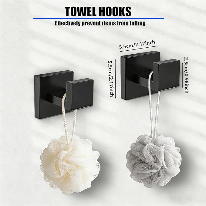 5-Pieces Matte Black Bathroom Hardware Accessories Set,SUS304 Stainless Steel Wall Mounted 16 Inch Hand Towel Bar,Towel Racks for Bathroom, Bath Towel Bar Set Wall Mounted