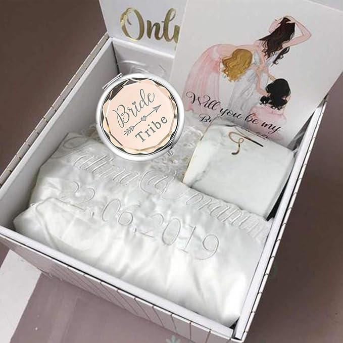 Pack of 9 Compact Pocket Makeup Mirrors Set Include 1 Bride to Be Mirror and 8 Bride Tribe Mirrors Bachelorette Party Bridesmaid Proposal Gifts (Champagne)