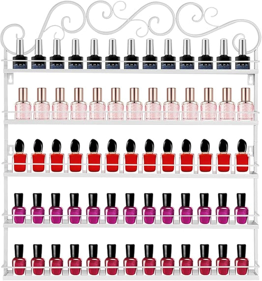 AngelcityCC 5 Tier Wall Mounted Metal Rack Shelf Versatile Organizer for Nail Polish Essential Oils for Home Nail Salon Spa Shops