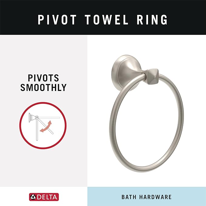 Delta Esato (1-Pack) Hand Towel Holder SpotShield Brushed Nickel Towel Racks for Bathroom Wall Round Towel Ring Holder for Bath Towel Hanger for Kitchen, Bathroom Accessories ESA46-DN