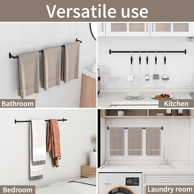JUYSON Towel Bar for Bathroom 30 Inch Matte Black, Towel Racks for Bathroom Wall Mounted,Bathroom Accessories Stainless Steel Towel Rod Single Towel Holder Towel Hanger(Single Bar-Black, 30 in)