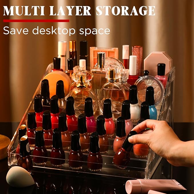 Jetec 1 Pcs 7 Tiers Style Acrylic Card Display Stand Sunglasses Organizer Nail Polish Holder Versatile Display for Trading Cards Greeting Card Stand Essential Oils Cosmetic Eyewear Rack