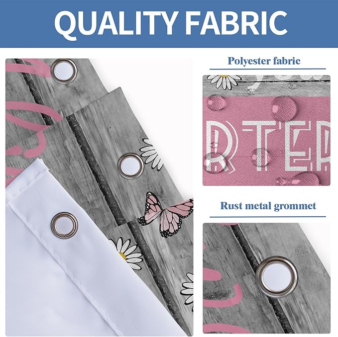 AAtter 4 Piece Pink Shower Curtain Set Kids Girl Girly Cute Women Toddler Grey 60Wx72L Inch Decor with Non-Slip Rugs, Toilet Lid Cover and Bath Mat Bathroom Accessories Home Bathtub Set, Inspirational