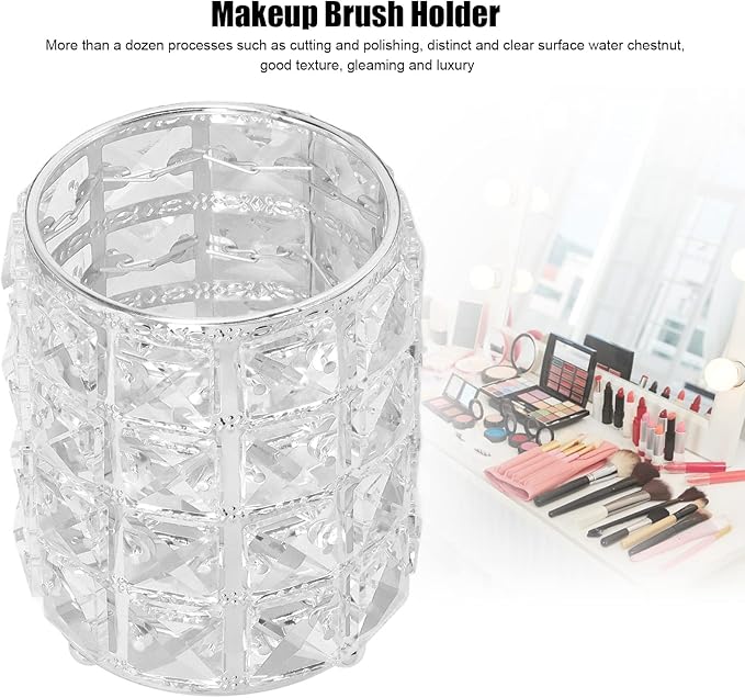 Pilipane European sty1e Rounded Crystal Glass Cosmetic Lunch Box for Bathroom Home Bedroom Office (Silver), Acrylic Makeup Brush Holder Lunch Box, Clear Pencil Pen Holder, Makeup Brush Holder