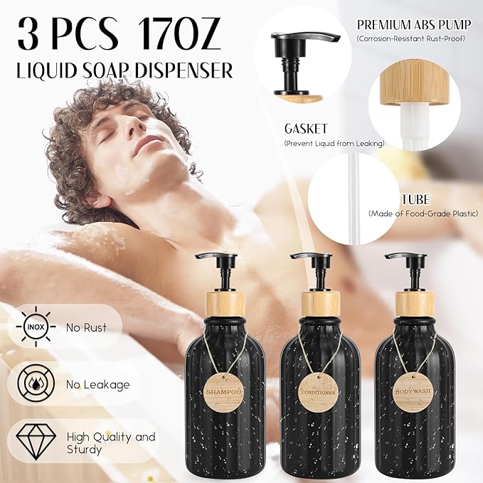 XLHOMO Black Bathroom Accessories Set 17PCS Bathroom Set with 3PCS Soap Dispenser Bathroom Accessory Set Black Trash Can for Bathroom Decor