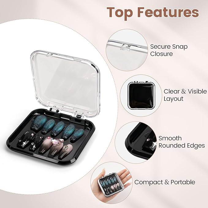 15 Pcs Press On Nail Packaging Box Press on Nail Storage Box for Press Ons with 90 Pcs Adhesive Double Sided Tape for Fake Nail Storage Case Nail Display Nail Salon Supplies (Black)