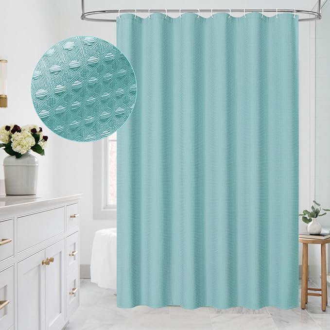 MitoVilla Teal Extra Long Shower Curtain 72 x 84, 84 inch XL Waffle Fabric Shower Curtains for Aqua Blue Modern Bathroom Decor, Waffle Weave Textured Shower Curtain 84 inch, Teal/Turquoise