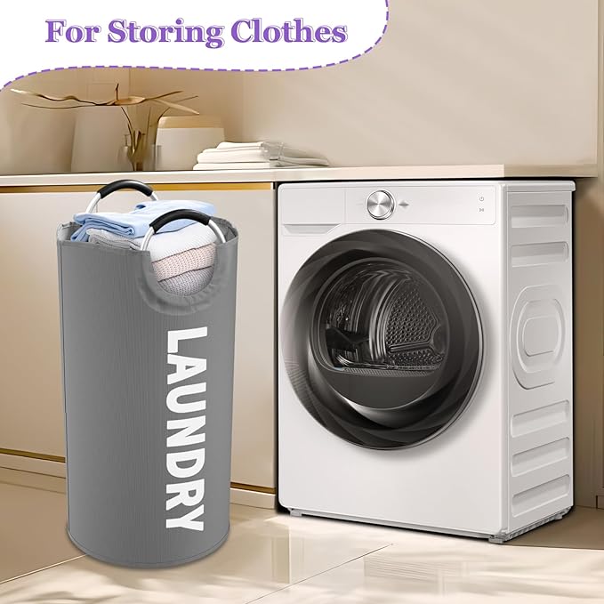 Collapsible Laundry Basket with Handles, 95L Large Laundry Hamper for Bedroom, Dirty Clothes Hamper Stand Up Well, Portable Storage Basket for Famliy, Travel, Dark Grey