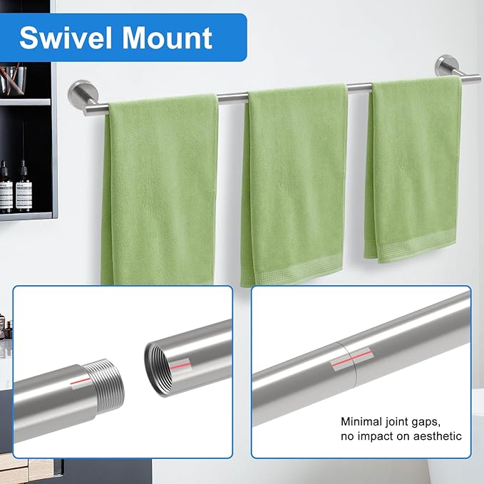 Brushed Nickel Towel Bar for Bathroom, Towel Rack for Bathroom Wall Mounted 30 Inch, SUS304 Stainless Steel Towel Rods for Bathroom, Total Length 32-Inch Bath Towel Holder, Modern Home Decor