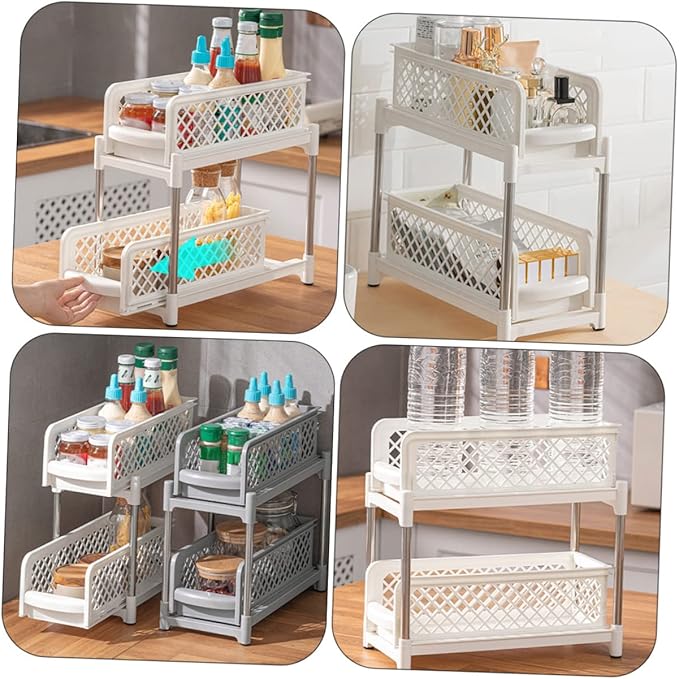 COLLBATH Convenient Dual Seasoning Rack for Kitchen Professional Bathroom Shelf Stable Design for Easy Organization and Storage for Makeup and Kitchen Supplies