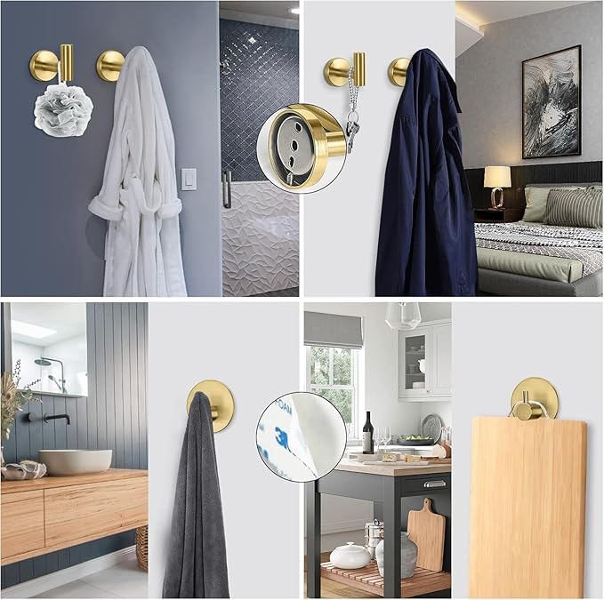 NearMoon Bathroom Hardware Set SUS 304 Thicken Stainless Steel-Towel Bar Set Include 16" Towel Rod, Toilet Paper Holder, Multifunctional Hooks Bathroom Accessories (Brushed Gold, 10 Pcs)