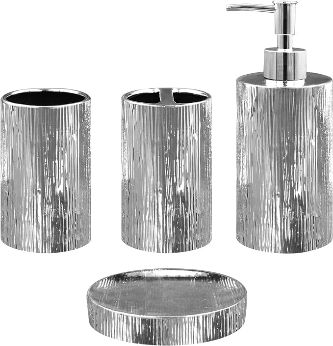 Blue Donuts Bathroom Accessories Set, Toothbrush Holder, Soap Dispenser, Silver, Ceramic, 4 Piece
