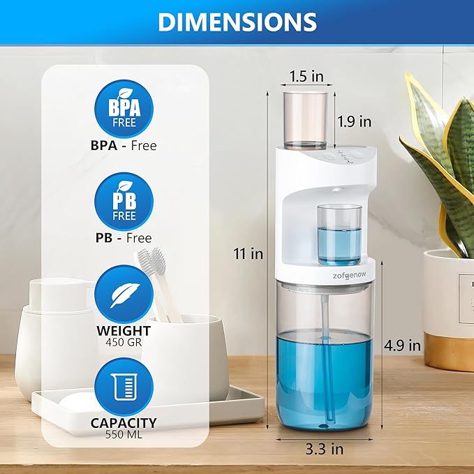 ZOFGENOW Automatic Mouthwash Dispenser for Bathroom,Bathroom Accessories 19.4 Fl Oz Dispensers with Magnetic Cups,Wall Mounted Dispenser,Suitable for All Age Groups,White