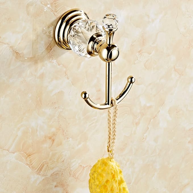 Crystal Bathroom Hardware Set,Adjustable Towel Rack, Toilet Roll Paper Holder,Hand Towel Holder,Hook,Gold Bathroom Accessories Set Wall Mounted (Bright Gold)