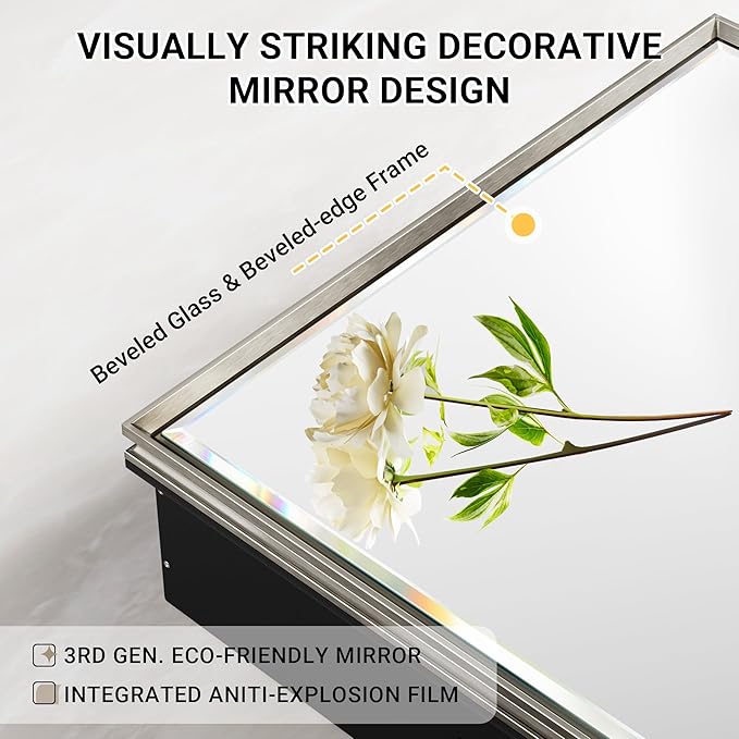 Pre-Assembled Surface or Recessed Medicine Cabinet Mirror-40x30 Brushed Nickel Bathroom Medicine Cabinet with Mirror & Rustproof Aluminum Frame, Beveled Bathroom Vanity Mirror with Storage