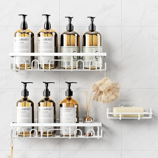 Shower Caddy, 3 Pack Shower Shelves for Inside Bathroom, Rustproof Adhesive Bathroom Organizer with Soap Holder, No Drilling Washroom Organizers and Storage for Bathtub Room/Kitchen/Home, White
