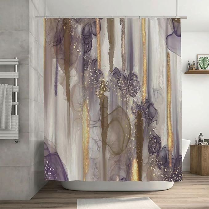 Shower Curtains for Bathroom,Mid Century Modern Brown Gray Purple Gold Beige Shower Curtain Bath Decor Waterproof Bathroom Curtain 72 X 72 Inch