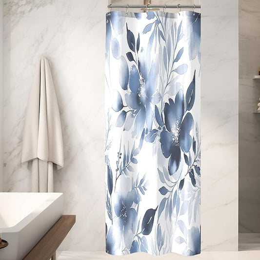 Floral Shower Curtain, Blue Watercolor Flower Shower Curtains for Bathroom, Modern Minimalist Waterproof Fabric Bath Decoration 36x72 Inch