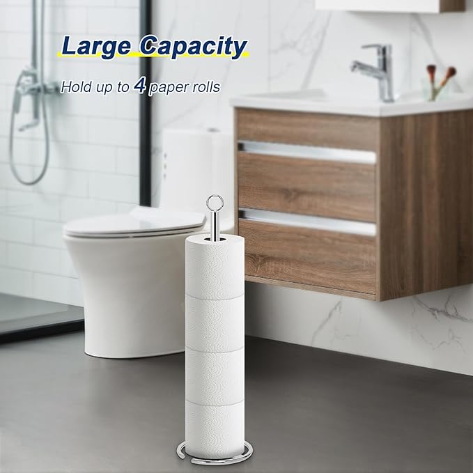 NearMoon Bath Toilet Paper Holder Stand, Freestanding Tissue Paper Storage with Reserve, Space Toilet 4 Rolls Holder for Bathroom/Kitchen Countertop-All Metal (2 Pack, Chrome Finish)