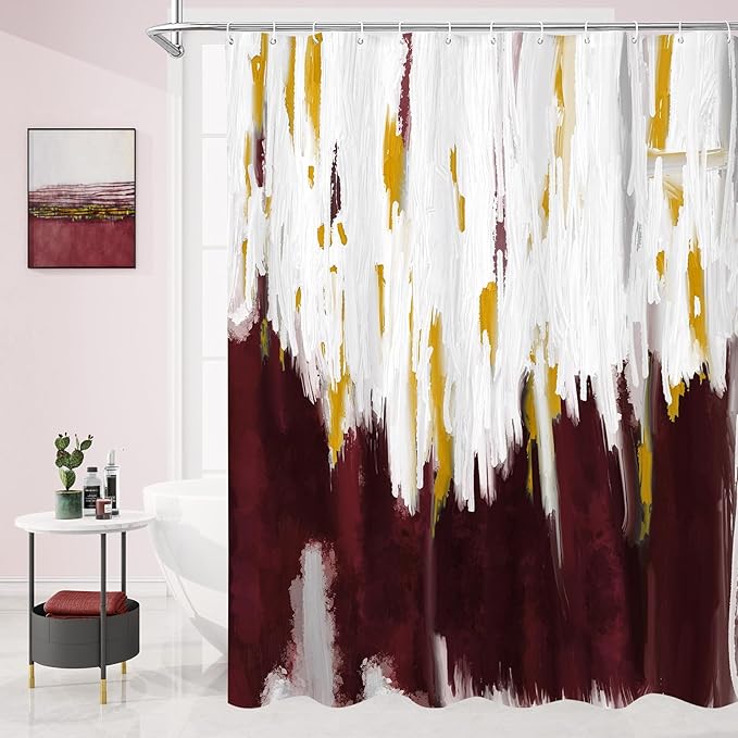MitoVilla Burgundy Shower Curtain, Graffiti Ombre Fabric Shower Curtains for Modern Abstract Bathroom Decor, Brush Strokes Oil Painting Design, Watercolor, 72 x 72