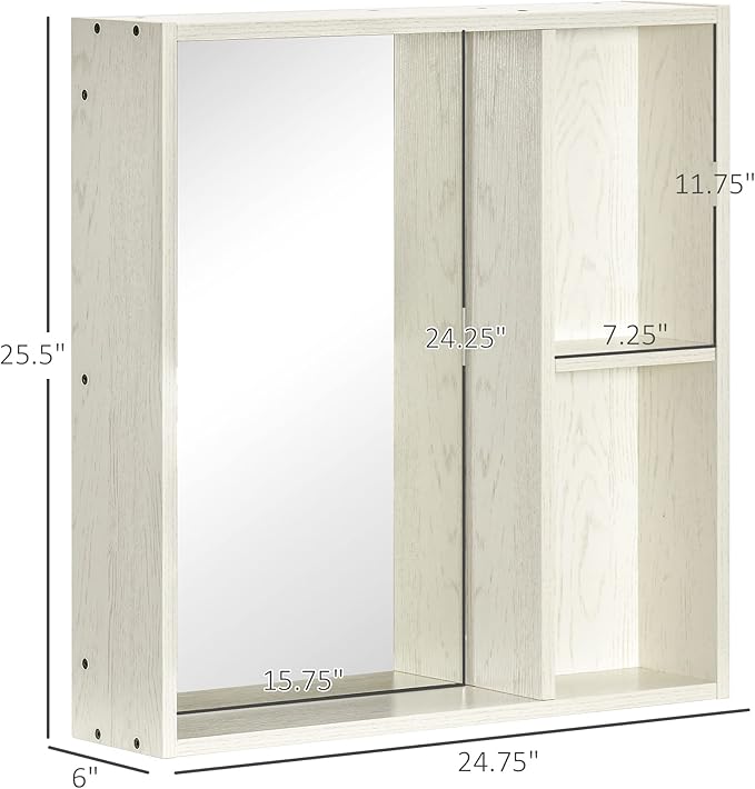 kleankin 24.75" x 25.5" Bathroom Medicine Cabinet with Mirror, Storage Shelf, Over Toilet Bathroom Cabinet Wall Mounted for Living Room and Laundry Room, White