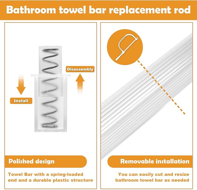 Showingo 24 Inch Clear Replacement Bathroom Towel Bar with Adjustable Spring Loaded Ends Sturdy Plastic Wall Mount for Bathroom and Kitchen Towel Storage- Replacement Towel Bar for Ceramic Holder