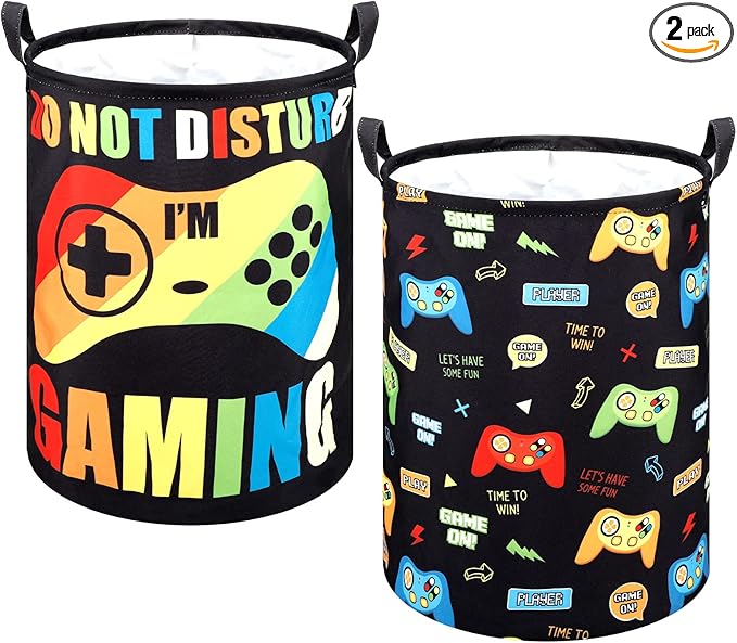 Zhehao 2 Pcs Easter Gamer Laundry Basket Boys Kids Laundry Hamper Gamer Room Decor Gaming Storage Basket Hamper Clothes Organizer Nursery Toy Storage Bin for Gifts Bedroom Bathroom Decoration(Classic)