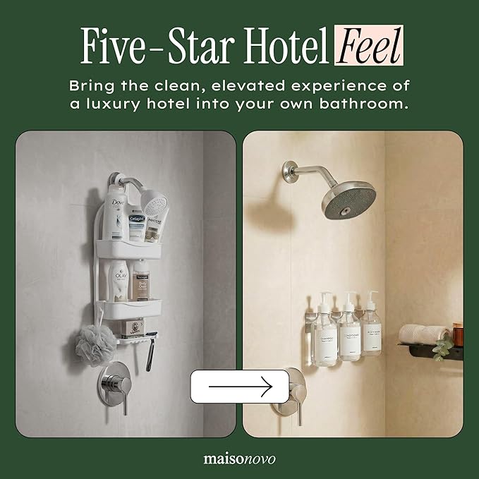Shampoo and Conditioner Dispenser Wall Mounted Set of 2 Clear - No Drill Shower Soap Dispenser for Bathroom Refillable - Spa Hotel Style Accessories by MaisoNovo