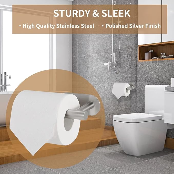 LAYUKI Toilet Paper Holder,Brushed Nickel,Wall Mount, Upgraded Adhesive Toilet Roll Holder,no Drilling,Bathroom/Rv/Washroom,SUS 304 Stainless Steel,Rustproof (Silver, 2 Pieces)