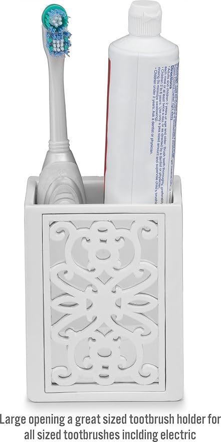Creative Scents Mirror Janette White Bathroom Accessories Set Complete - 6 Piece Bathroom Set Includes: Soap Dispenser, Toothbrush Holder, Tumbler Cup, Soap Dish, Tissue Cover, and Wastebasket