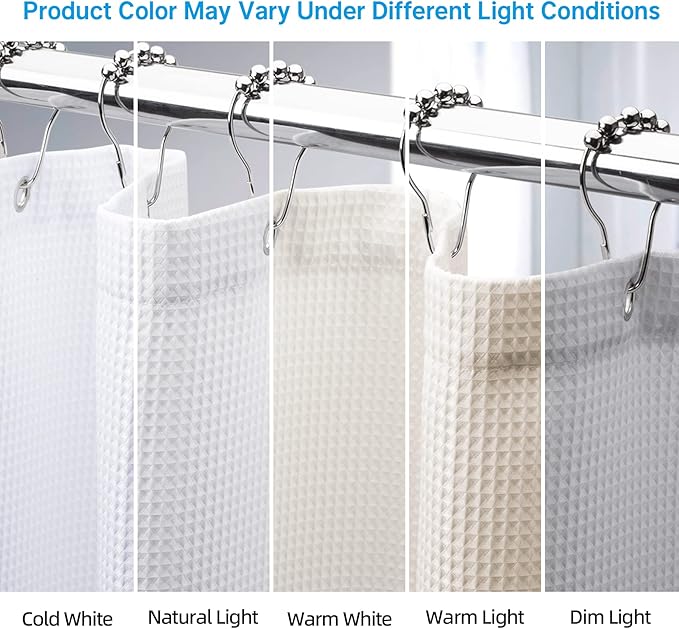 AmazerBath White Waffle Shower Curtain, 36x72 Inches, Fabric Stall Curtain With Waffle Weave, Hotel Quality Bathroom Shower Curtains