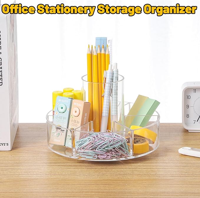360-Degree Rotating Makeup Organizer, 6 Compartments, Clear Cosmetic Display Case with Lazy Susan Turntable