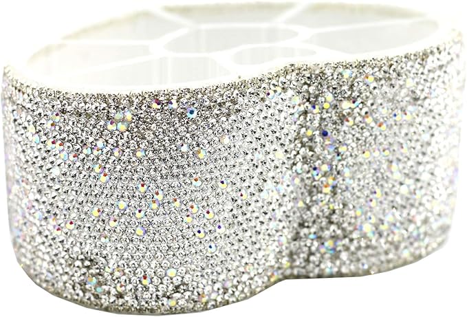 Desktop Cosmetic Storage Box 8-hole Heart-Shaped Bling bling Rhinestone Cosmetic Tools storage Box Jewelry Storage Box (Silver)