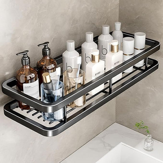 Carbon Steel Bathroom Shelf, Storage Containers, Easy to Install No-Drill Organizer Rack, for Bathroom, Kitchen, Living Room (Color : 13.7inch, Size : Black Single)
