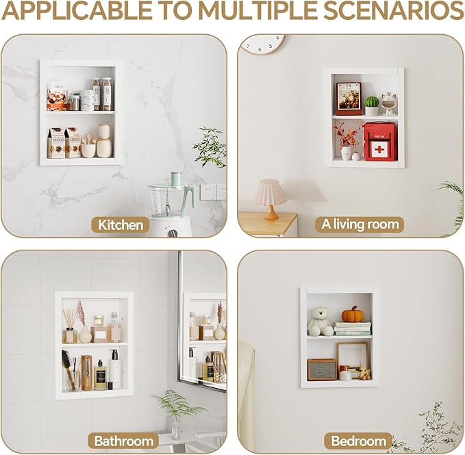 14'' * 18'' Recessed Medicine Cabinet Wall Niche Wood, 2-Tier Bathroom Niche Insert for Drywall, in Wall Shelf Medicine Cabinets Replacement, for Living Room, Bathroom Storage