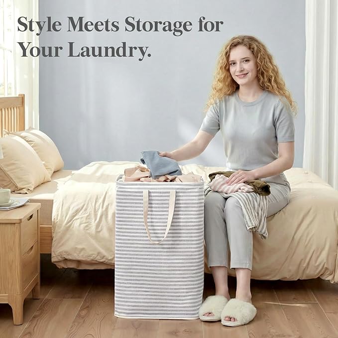Lifewit Freestanding Clothes Hamper with Carry Handles, Large Tall Laundry Basket for Organization for Adults in Laundry Room Dorm Bedroom, Gray, 74.5L
