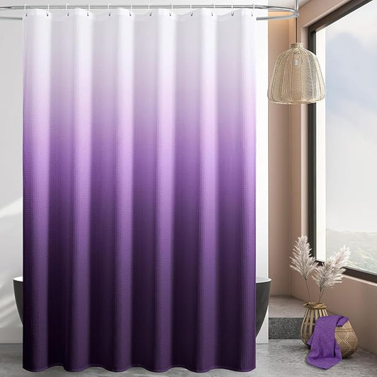 MitoVilla Purple Ombre Waffle Fabric Shower Curtain, Modern Waffle Weave Textured Shower Curtains for Luxury Rustic Bathroom Decor, Vintage Weighted Bathroom Shower Curtain, 72 x 72