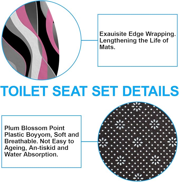 BEIFIVCL 4Pcs Pink Shower Curtain Sets with Non-Slip Rugs, Toilet Lid Cover and Bath Mat, Black and Gray Bathroom Decor Set Accessories Fabric Waterproof Shower Curtains with 12 Hooks, 72 x 76 Inch
