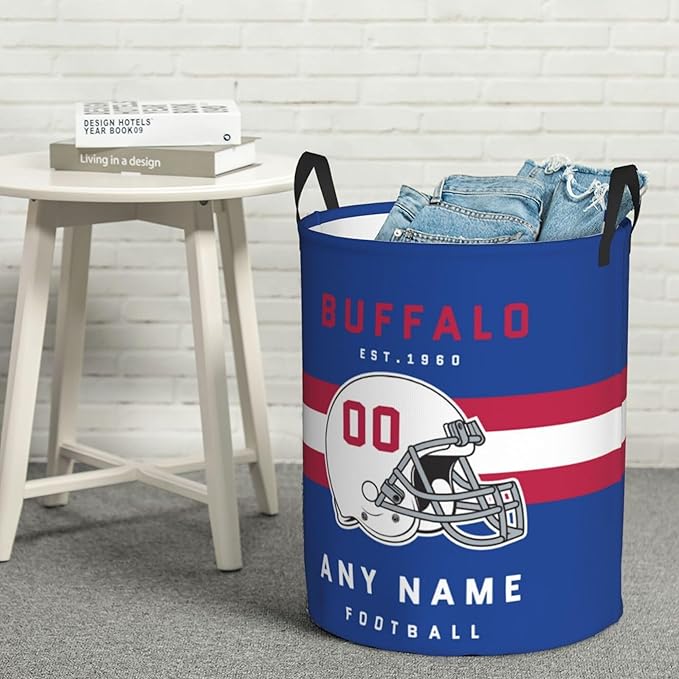 Custom Buffalo Laundry Hamper - Personalized Football Style Laundry Basket - Customized Name and Number - Dirty Clothes Hamper Waterproof Large Capacity Hamper for Bedroom Bathroom Living Room