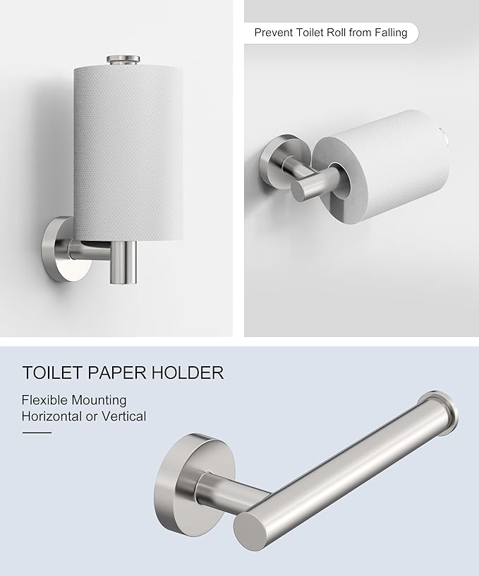 Brushed Nickel Bathroom Hardware Accessories Set 5 Pcs SUS304 Stainless Steel 26 Inch Hand Towel Bar Toilet Paper Holder Towel Ring Robe Towel Hooks Wall Mounted by HOMEMYSTIQUE