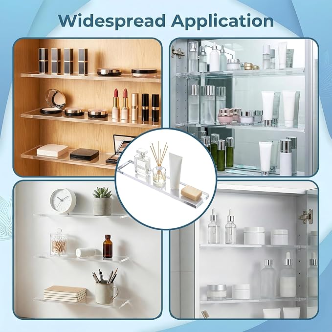 4 Pcs Medicine Cabinet Replacement Shelves, 13 Inch Acrylic Cabinets Shelves Wall-Mounted Medicine Cabinet Shelves for Bathroom Kitchen Living Room Cabinets
