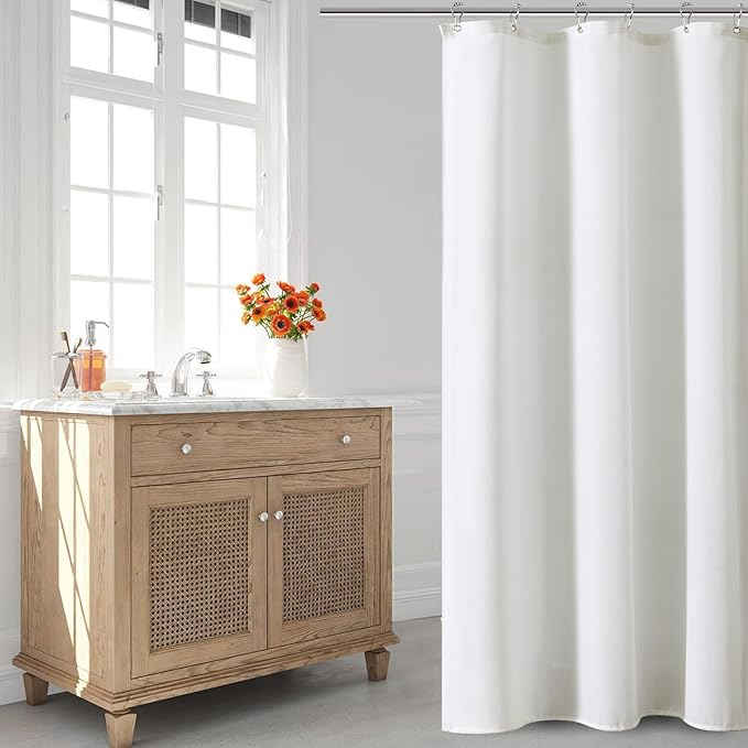 Naturoom Stall Shower Curtain, 36 Inches Linen Cloth Textured Fabric Shower Curtain Set with Hooks, Narrow Hotel Luxury Elegant Ultra Thick Bath Curtains for Bathroom, W36 xH72, White