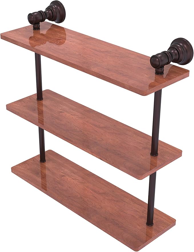 Allied Brass CL-5-16-IRW Carolina Collection 16 Inch Triple Wood Shelf, Antique Bronze