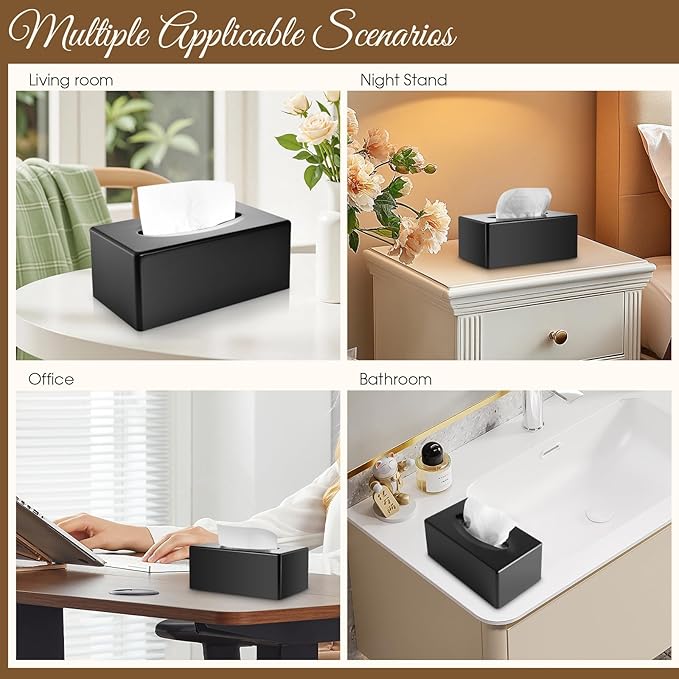Y-in Hand Tissue Box Cover, Rectangular Facial Tissue Holder with Bottom, Decorative Storage Organizer Box for Bathroom Vanity, Countertops, Dressers, Night Stand, Parlors and Offices - Black