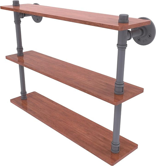 Allied Brass P-490-22-TWS-GYM Pipeline Collection 22 Inch Ironwood Triple Shelf, Matte Gray