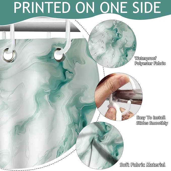 Mocsicka Green Marble Shower Curtain for Bathroom Modern Abstract Green and White Shower Curtain Waterproof Modern Art Decor Bath Curtain with 12 Hooks 72 X 72 Inches