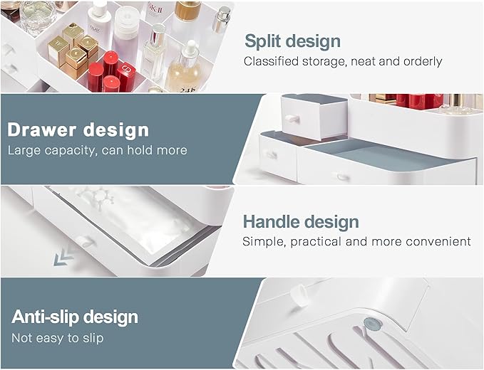 BREIS Makeup Organizer,Large Countertop Skincare Organizers for Vanity, Dresser Bathroom Organization and storage for Cosmetics Brushes Perfume Eyeshadow Lotion Gel Nail Polish Lipstick(White)