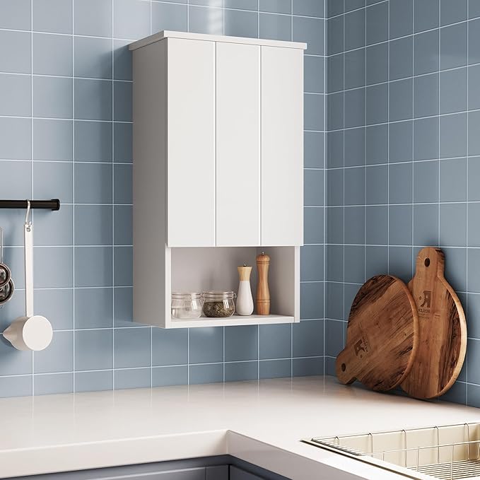 VANIRROR Bathroom Wall Cabinet with Single Door, Soft-Close Hinges, 15x27 inch Wooden Medicine Cabinet for Small Kitchen, Laundry, Entryway, Durable MDF Construction