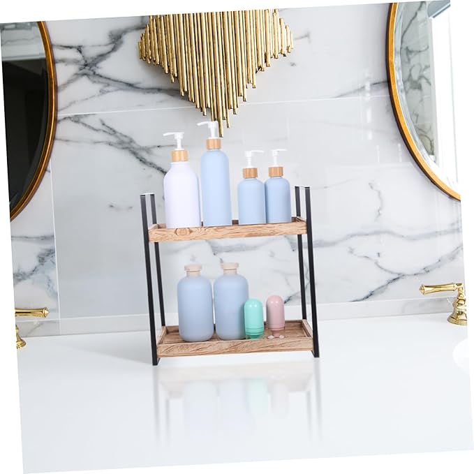 Wooden Bathroom Shelf Stand Toiletry and Spice Rack Sturdy Wood Organizer for Countertop Multi-use Storage for Cosmetics Kitchen and Bathroom